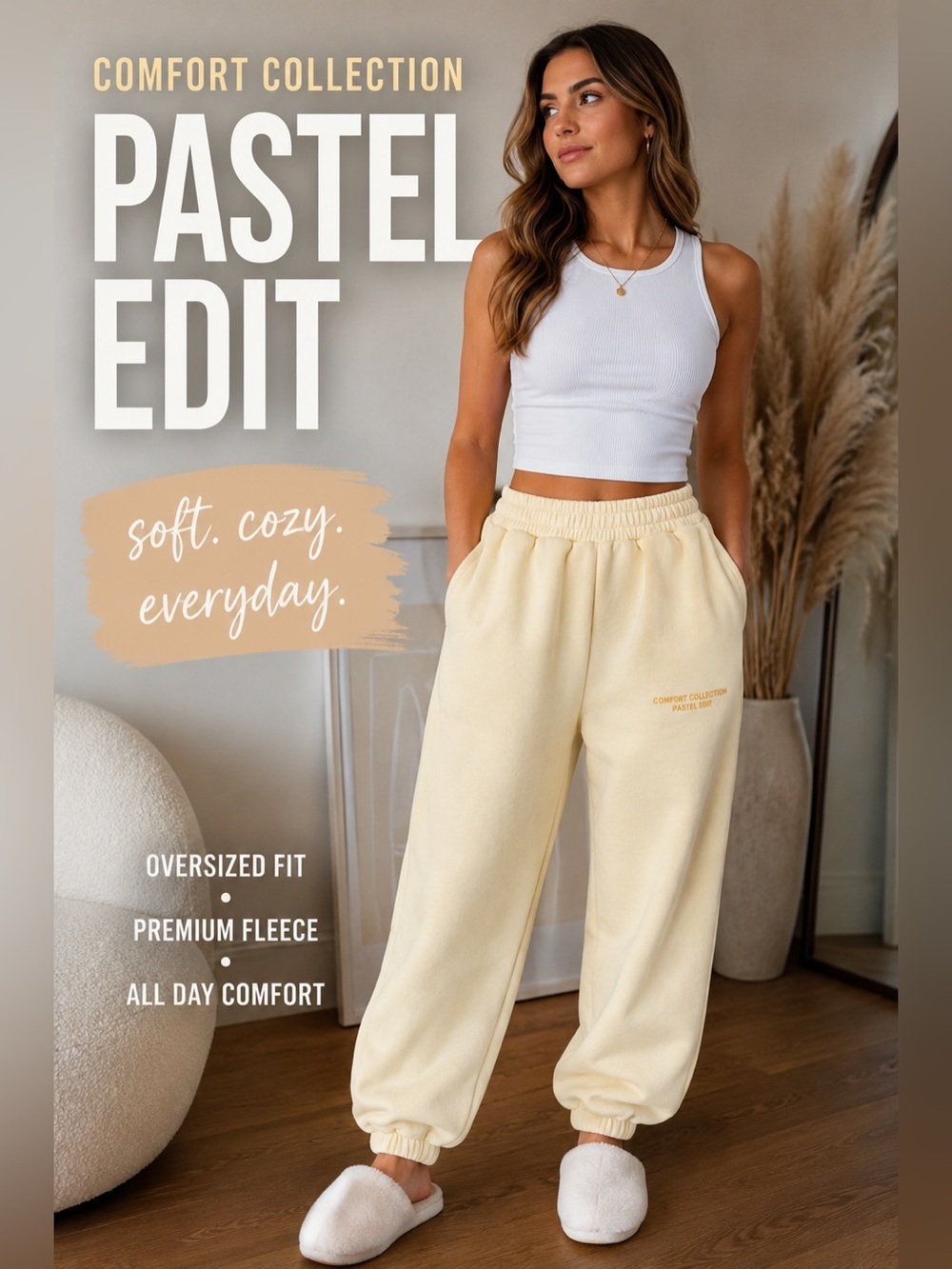 Comfrt Comfort Collection Pastel Edit Butter Cream Fleece Jogger Sweats XS